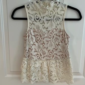 XS Express Lacy White Peplum Top